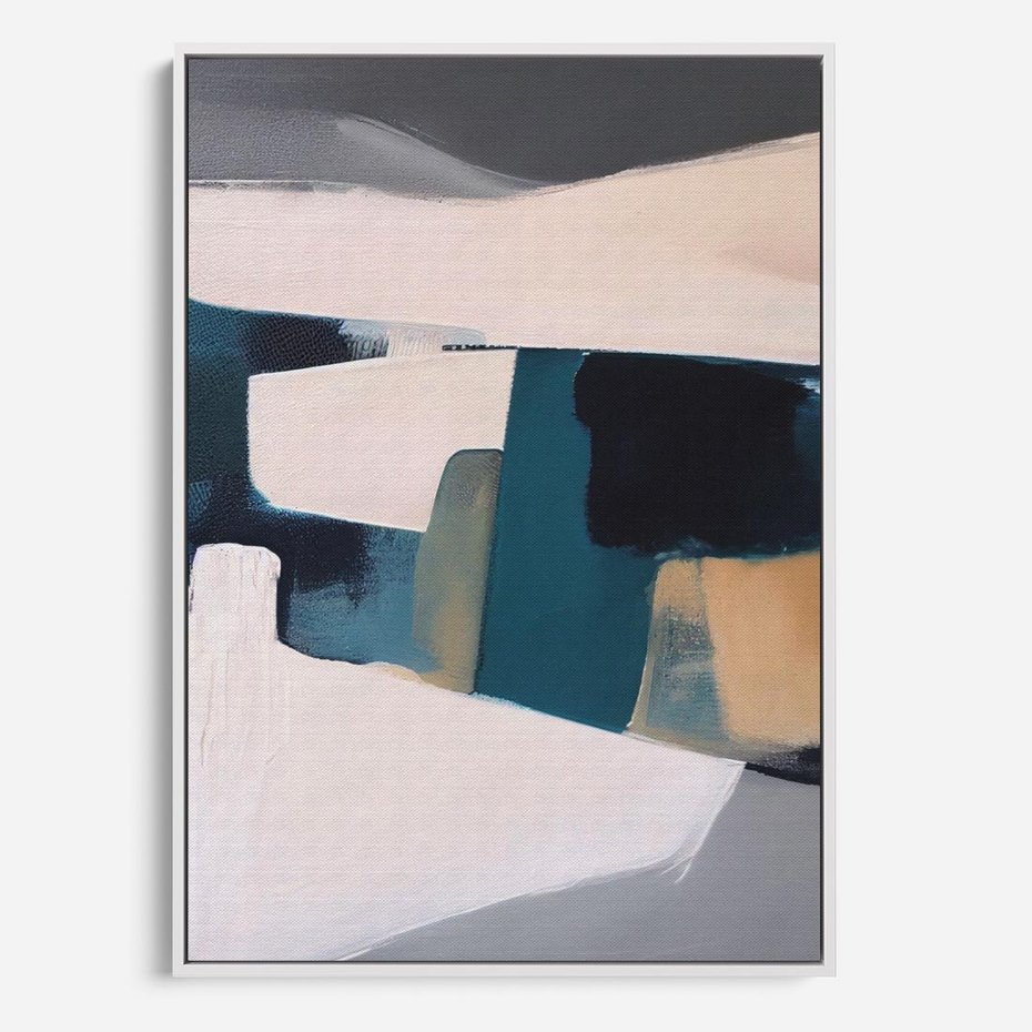 Obraz w ramie 50x70 - Turkusowe Maźnięcia - obraz, abstrakcja - rama biała