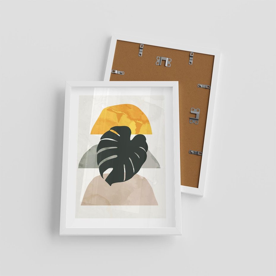 Plakat w ramie 30x40 - Monstera i Boho Elementy - grafika, boho klimat - rama biała