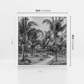 Obraz w ramie 80x80 - Mroczna Ścieżka Tropików - czarno biała fotografia, ścieżka pośród palm - rama biała
