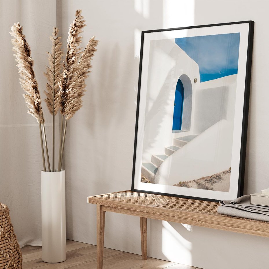 Plakat bez ramy 50x70 - Powitanie Wyspy - Santorini, drzwi