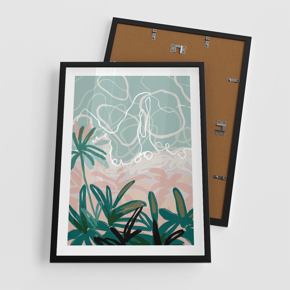 Plakat w ramie 50x70 - Rajski Stan - pastelowy krajobraz, nowoczesny plakat - rama czarna