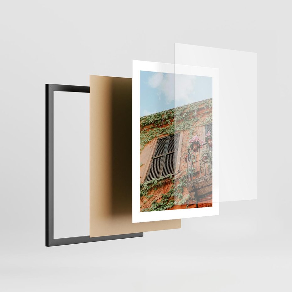Plakat w ramie 30x40 - Okno do włoskich budynków - włoskie, budynki - rama czarna