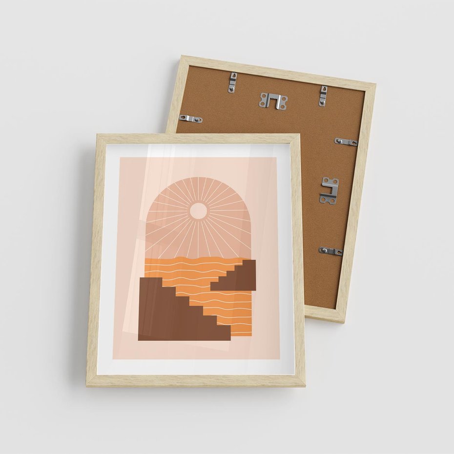 Plakat w ramie 40x50 - Słoneczne Inspiracje w Stylu Boho - boho grafika, słońce - rama drewno