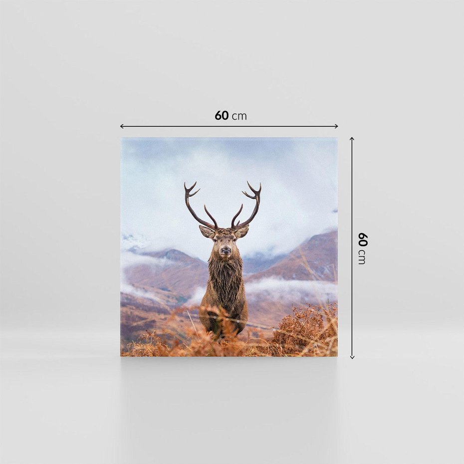 Obraz na płótnie 60x60 - Jeleń w Uśpionym Krajobrazie - jeleń na tle gór, ośnieżone góry