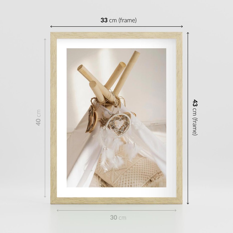 Plakat w ramie 30x40 - Oaza Swobodnego Stylu - boho, tipi - rama drewno