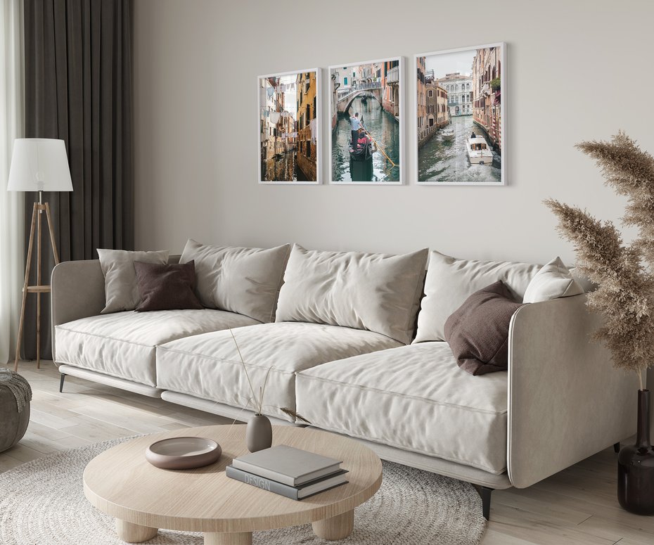 Zestaw obrazy w ramie 50x70 galeria - Wenecja, gondole, Włochy, Italia - rama biała