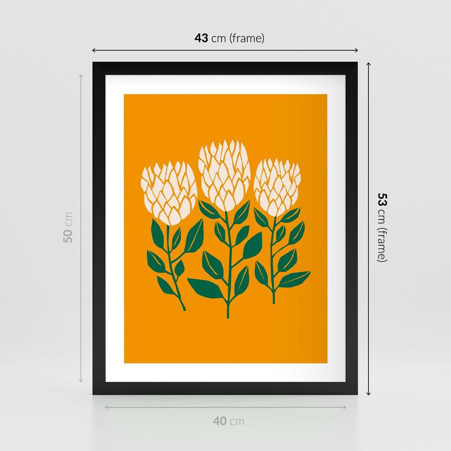 Plakat w ramie 40x50 - Kolorowe Impresje - abstrakcyjna kwiatowa kompozycja, żółte mocne tło - rama czarna