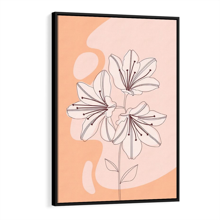 Obraz w ramie 50x70 - Kwiatowa Harmonia - minimalistyczny plakat, pudrowe kwiaty - rama czarna