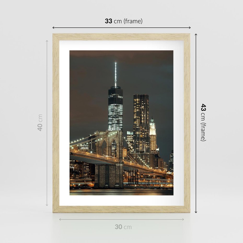 Plakat w ramie 30x40 - Miasto rozświetlone nocnym blaskiem - miasto, nocą - rama drewno