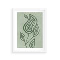 Plakat w ramie 30x40 - Szmaragdowy Oddech - abstrakcyjne delikatne zielone linie, podobne do gałęzi kwiatów - rama biała