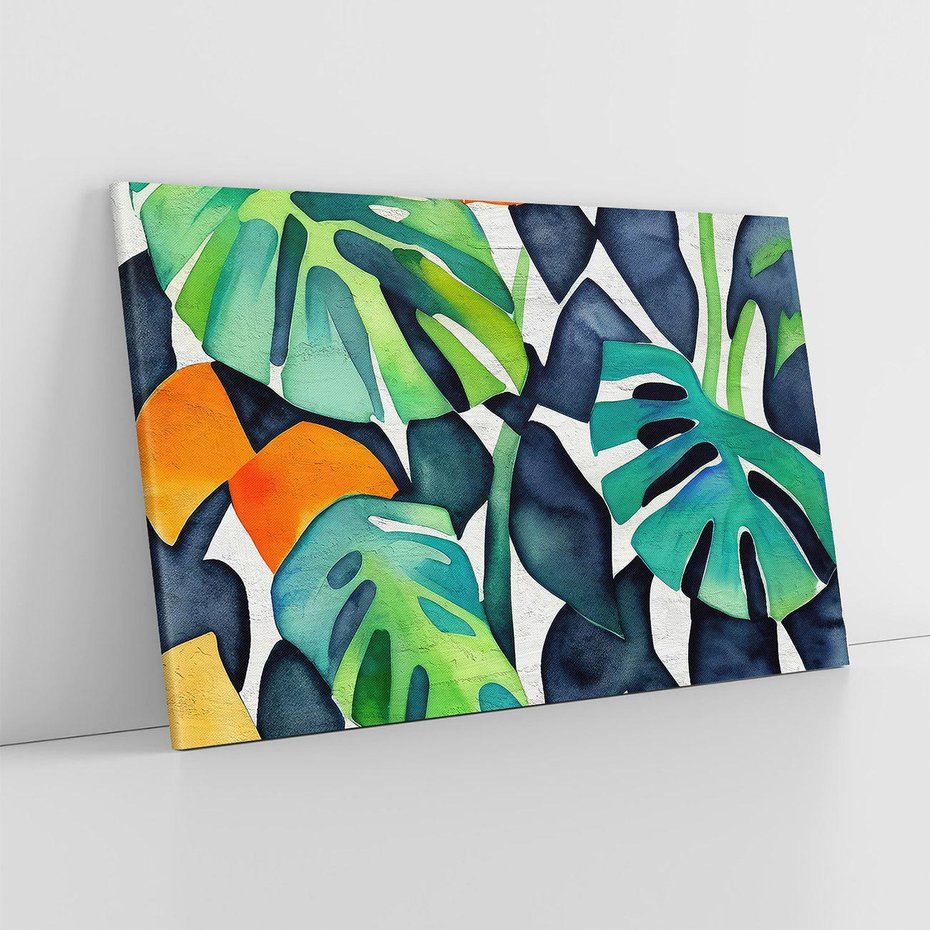 Obraz na płótnie 120x80 - Tropikalne Pragnienia - akwarela, liście tropikalne