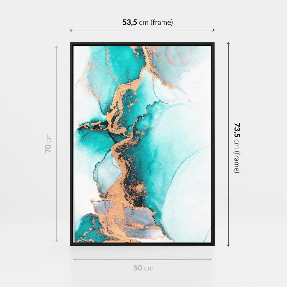 Obraz w ramie 50x70 - Elegancja i Subtelność - marmur, złoto - rama czarna
