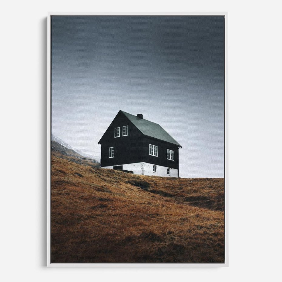 Obraz w ramie 70x100 - Ciepło i Przytulność - skandynawski, domek - rama biała