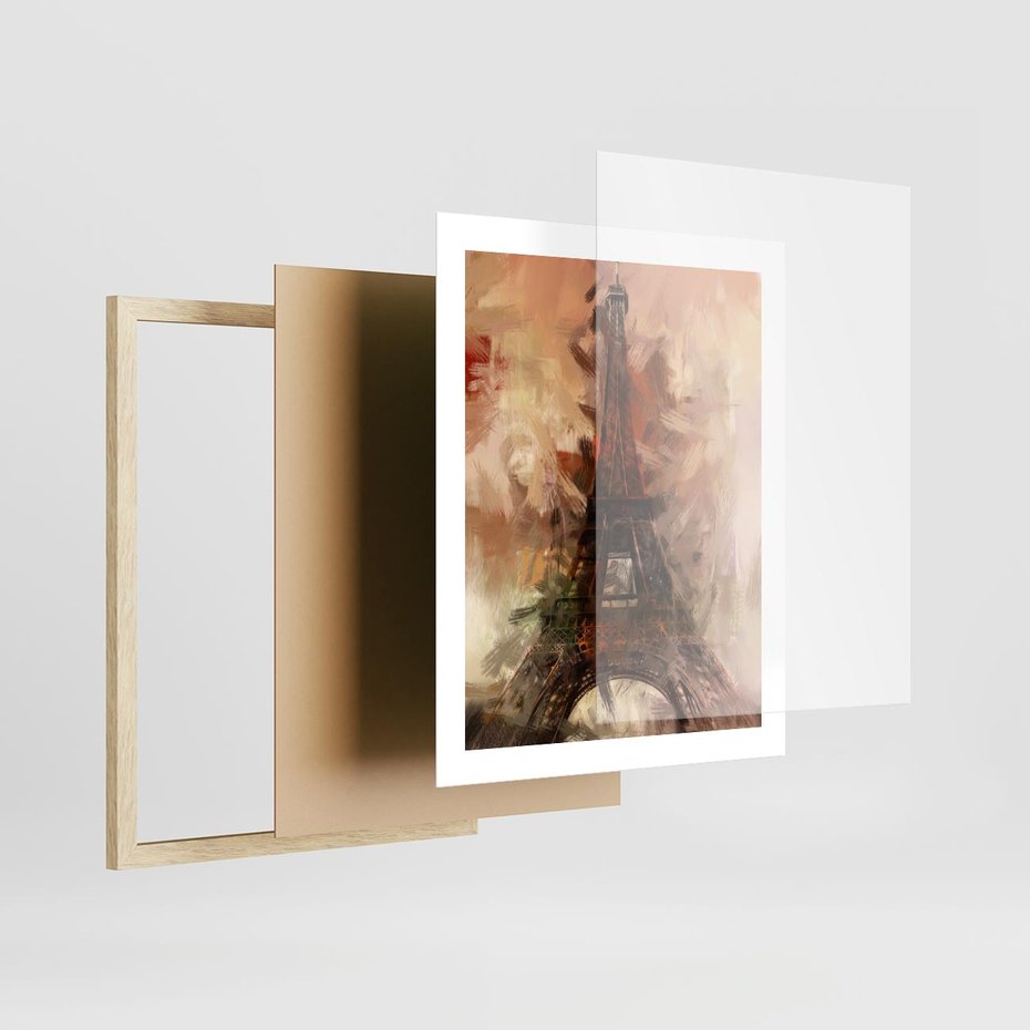 Plakat w ramie 40x50 - Abstrakcyjna Eiffla - miasto w nowej formie - Eiffla, abstrakcja - rama drewno
