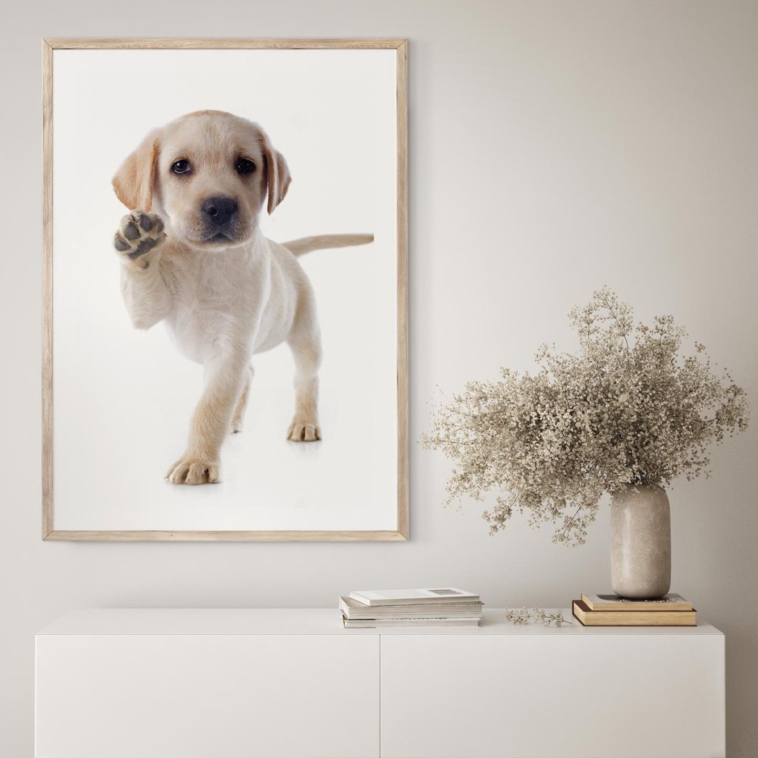 Plakat w ramie 40x50 - Szczeniak pełen radości - piesek, szczeniak - rama drewno