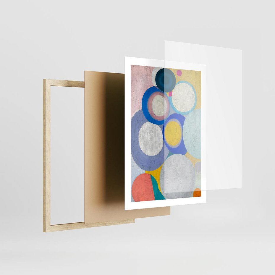 Plakat w ramie 50x70 - Rozkwitająca Symfonia Serca - abstrakcyjne geometryczne kształty, olejny obraz - rama drewno