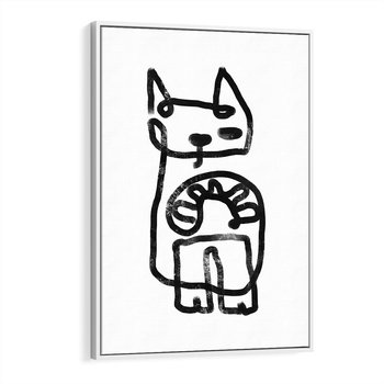 Obraz w ramie 80x120 - Portret Kociej Duszy - szkic kota, prymitywizm - rama biała