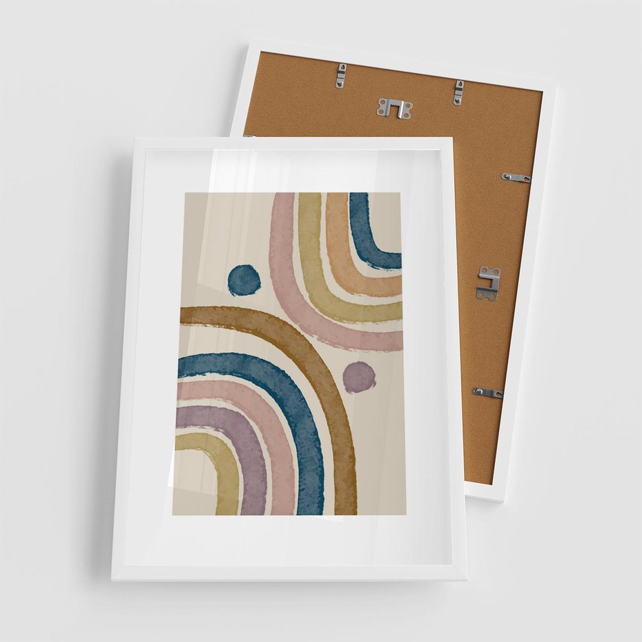 Plakat w ramie 50x70 - Kształtujące Inspiracje - abstrakcyjne tęcze, kompozycja - rama biała