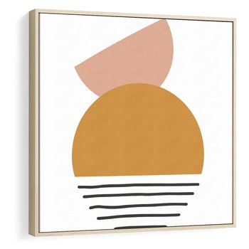 Obraz w ramie 80x80 - Kolory Przyszłości - kompozycja kół i kresek, ciepłe kolory - rama drewno