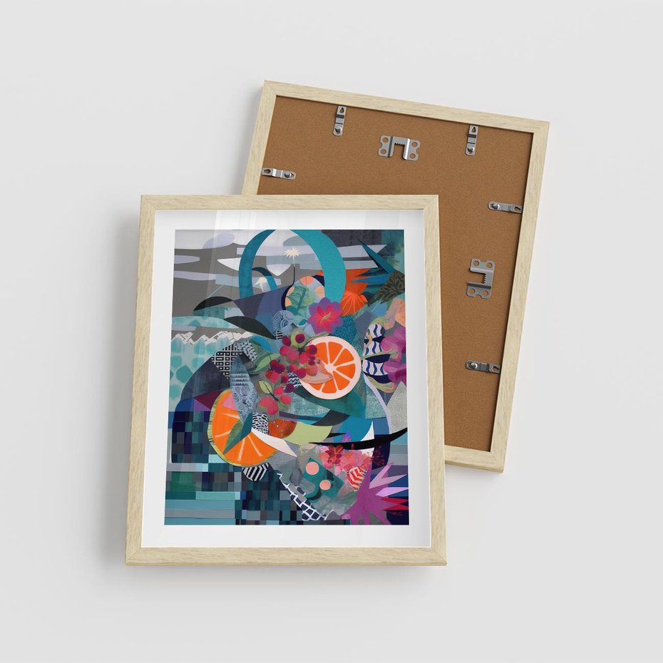 Plakat w ramie 40x50 - Migocące Widoki Harmonii - abstrakcyjny obraz, jak picasso - rama drewno