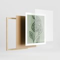 Plakat w ramie 40x50 - Szmaragdowy Oddech - abstrakcyjne delikatne zielone linie, podobne do gałęzi kwiatów - rama drewno