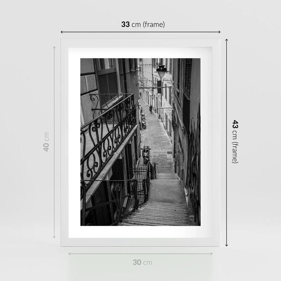 Plakat w ramie 30x40 - Magiczne spacery - uliczka, perspektywa - rama biała