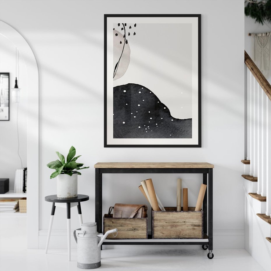 Plakat bez ramy 50x70 - Szara Abstrakcja - abstrakcja, akwarela