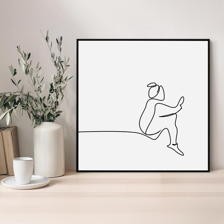 Obraz w ramie 50x50 - Linie Wewnętrznej Refleksji - line art, szkic - rama czarna