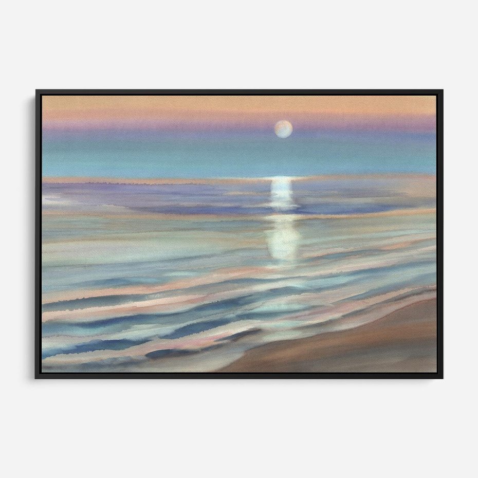 Obraz w ramie 100x70 - Witraże roziskrzonych myśli - akwarela, zamglony wschód słońca - rama czarna