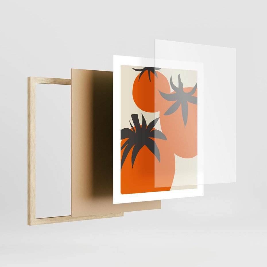 Plakat w ramie 40x50 - Jadalne Kształty - nowoczesny plakat do kuchni, pomidory - rama drewno