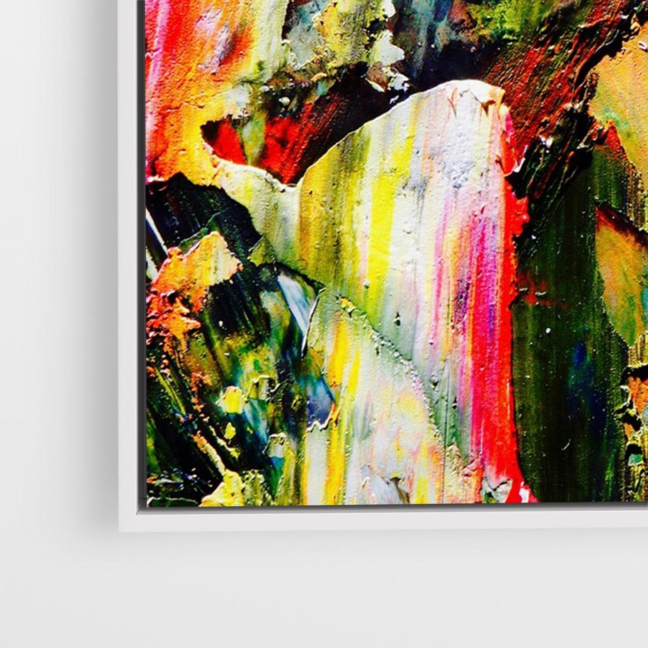 Obraz w ramie 100x70 - Szalejące ognie kolorów - abstrakcja, farby olejne - rama biała