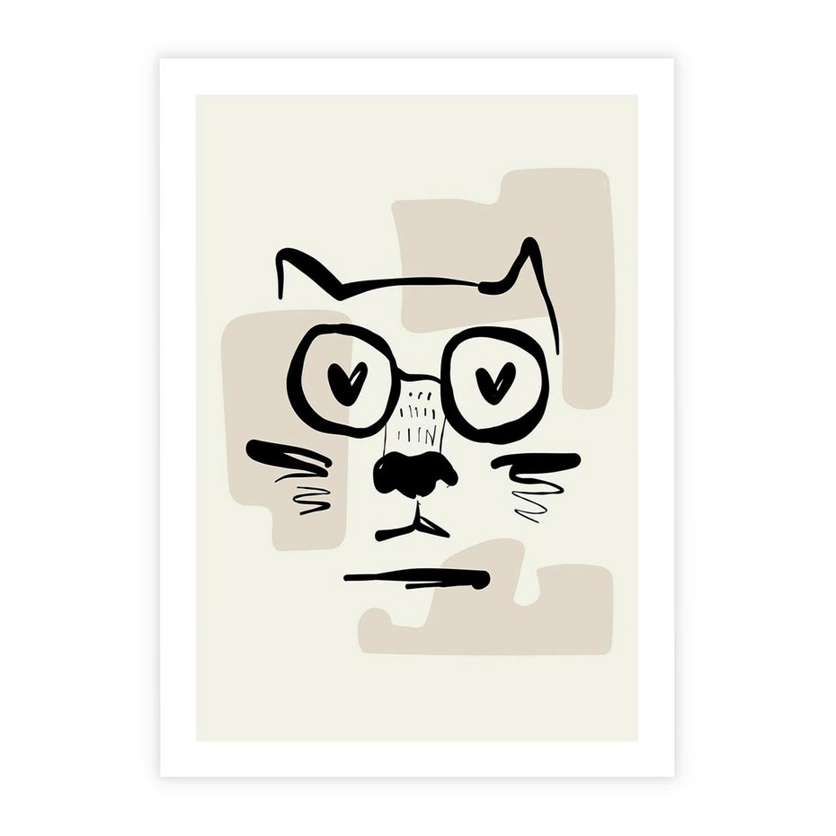 Plakat bez ramy 30x40 - Minimalistyczny Kot: Czarna Kreska - kot, grafika