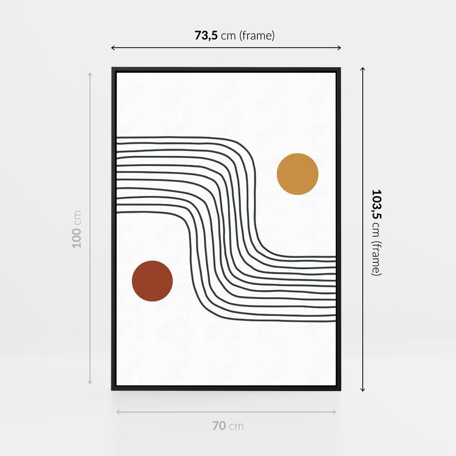 Obraz w ramie 70x100 - Kontury Harmonii - nieregularne linie, koła - rama czarna