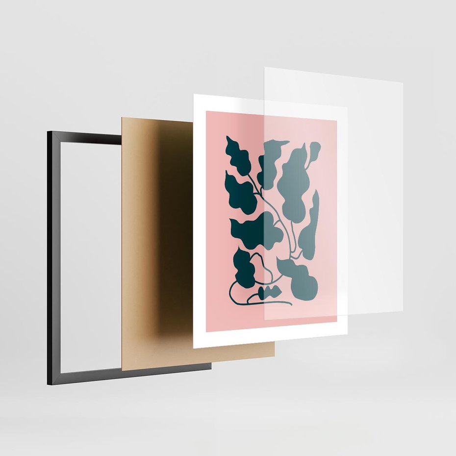 Plakat w ramie 40x50 - Kształty Nieznanego Świata - abstrakcyjne liście, boho styl - rama czarna