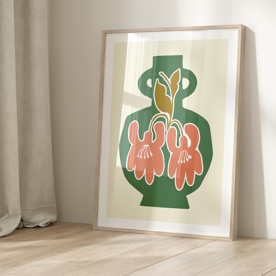 Plakat w ramie 30x40 - Kreatywne Impulsy - boho styl, wazon - rama drewno