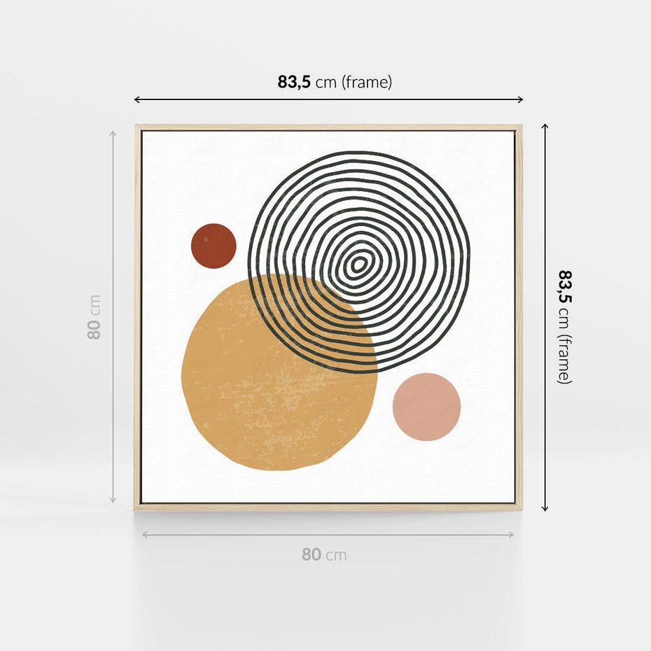 Obraz w ramie 80x80 - Wewnętrzne Formy - koła okręgi, abstrakcyjna nowoczesna sztuka - rama drewno