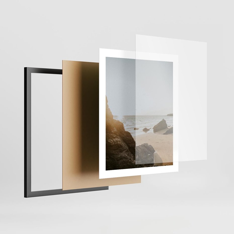 Plakat w ramie 40x50 - Magia Wieczornego Spokoju - plaża, zachód - rama czarna