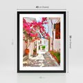 Plakat w ramie 40x50 - Kwiatowa uliczka wakacji - kwiaty, uliczka - rama czarna