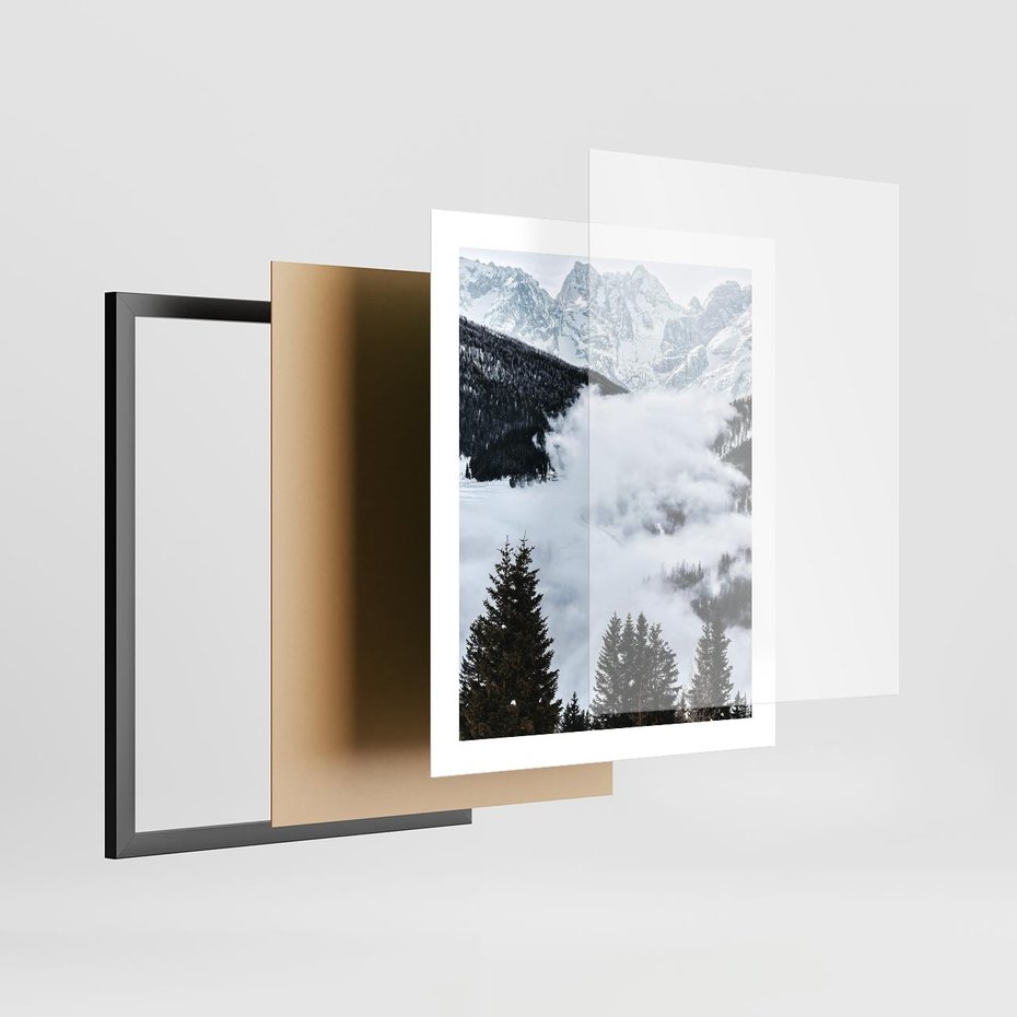 Plakat w ramie 40x50 - Zimowa Magia Gór: Śnieżne Szczyty - grajobraz górski, zima - rama czarna