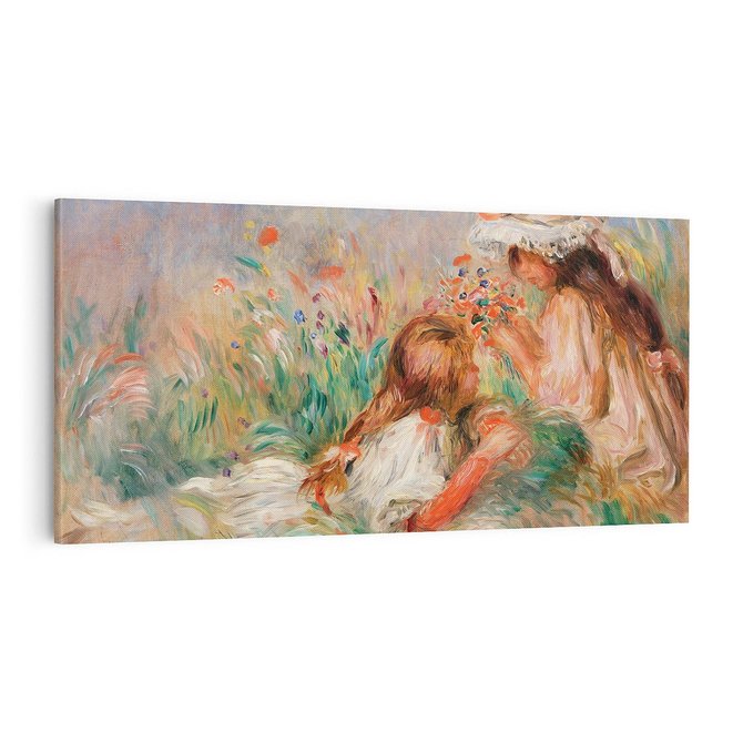 Obraz na płótnie 140x70 - Girls in the Grass Arranging a Bouquet, Pierre-Auguste Renoir - Reprodukcja - reprodukcja, obraz na płótnie