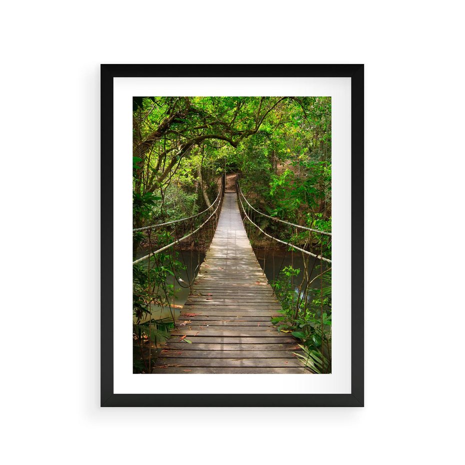Plakat w ramie 30x40 - Przez Dżunglę - most, linowy - rama czarna