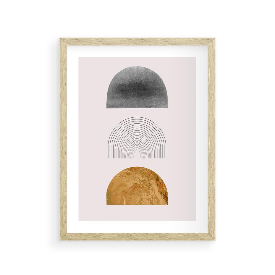 Plakat w ramie 30x40 - Piękno wGeometrycznych Kształtach i Złocie - nowoczesna geometryczna grafika, złote elementy - rama drewno