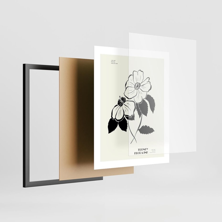 Plakat w ramie 40x50 - Poezja kwiecistej kreski - kwiaty, minimalistyczne - rama czarna