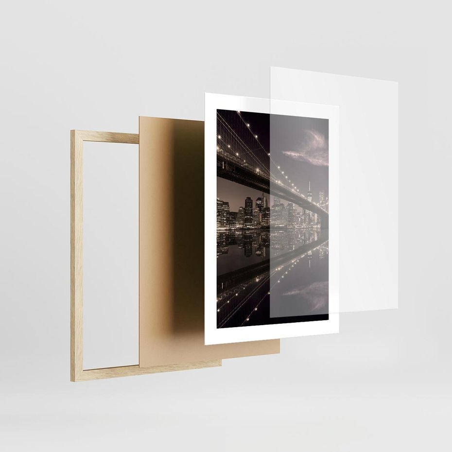 Plakat w ramie 30x40 - Most na nocnym horyzoncie - most, noc - rama drewno