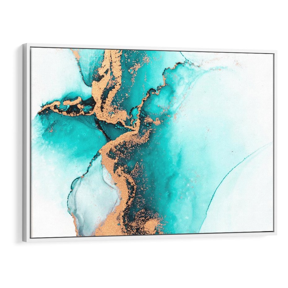 Obraz w ramie 100x70 - Elegancja i Subtelność - marmur, złoto - rama biała