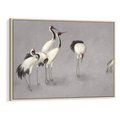 Obraz w ramie 100x70 - Spojrzenie wstecz w pędzlu - szkic rysunek, japońskie żurawie - rama drewno