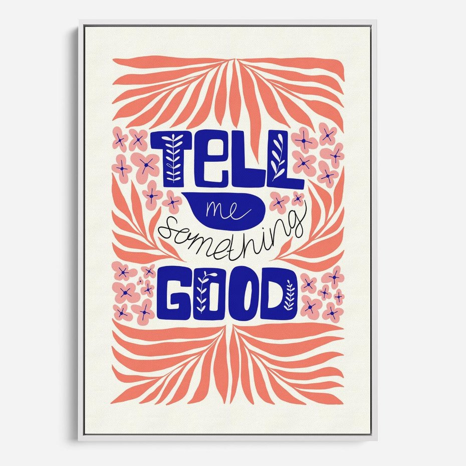 Obraz w ramie 80x120 - Bezgraniczne Formy - nowoczesna typografia, liście - rama biała