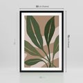 Plakat w ramie 50x70 - Nowoczesność Natury: Plakat z Zielonymi Liśćmi - nowoczesny plakat, beż - rama czarna
