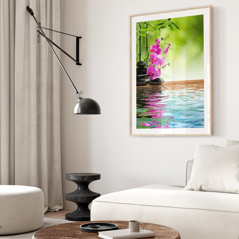 Plakat w ramie 30x40 - Oaza Storczyka i Wody - spa, storczyk - rama drewno