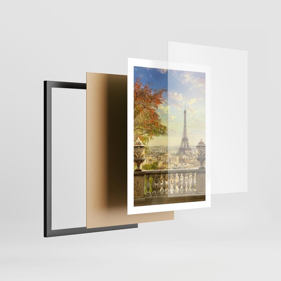 Plakat w ramie 50x70 - Paryż za Wieżą Eiffla - Paryż, Eiffla - rama czarna
